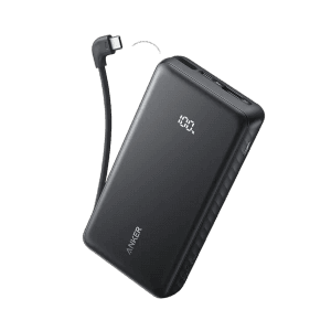 پاوربانک مشکی انکر 20000 میلی‌آمپرساعت با کابل USB-C داخلی