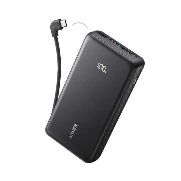 پاوربانک مشکی انکر 20000 میلی‌آمپرساعت با کابل USB-C داخلی