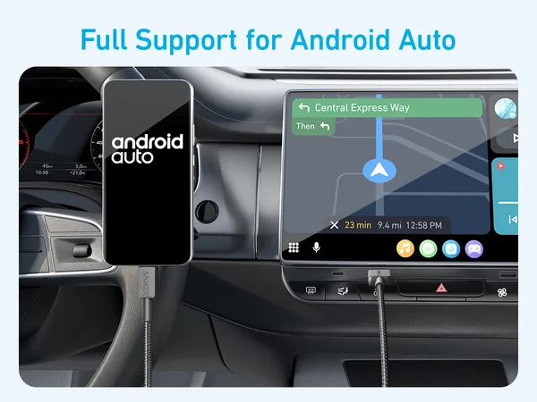 کابل Anker 322 USB-A to USB-C با پشتیبانی از Android Auto در خودرو
