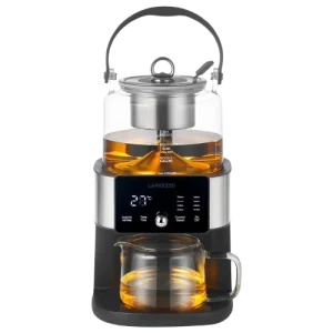 چای و قهوه‌ساز LePresso Brewfinity مشکی با قوری شیشه‌ای، نمایشگر دیجیتال و پارچ خروجی