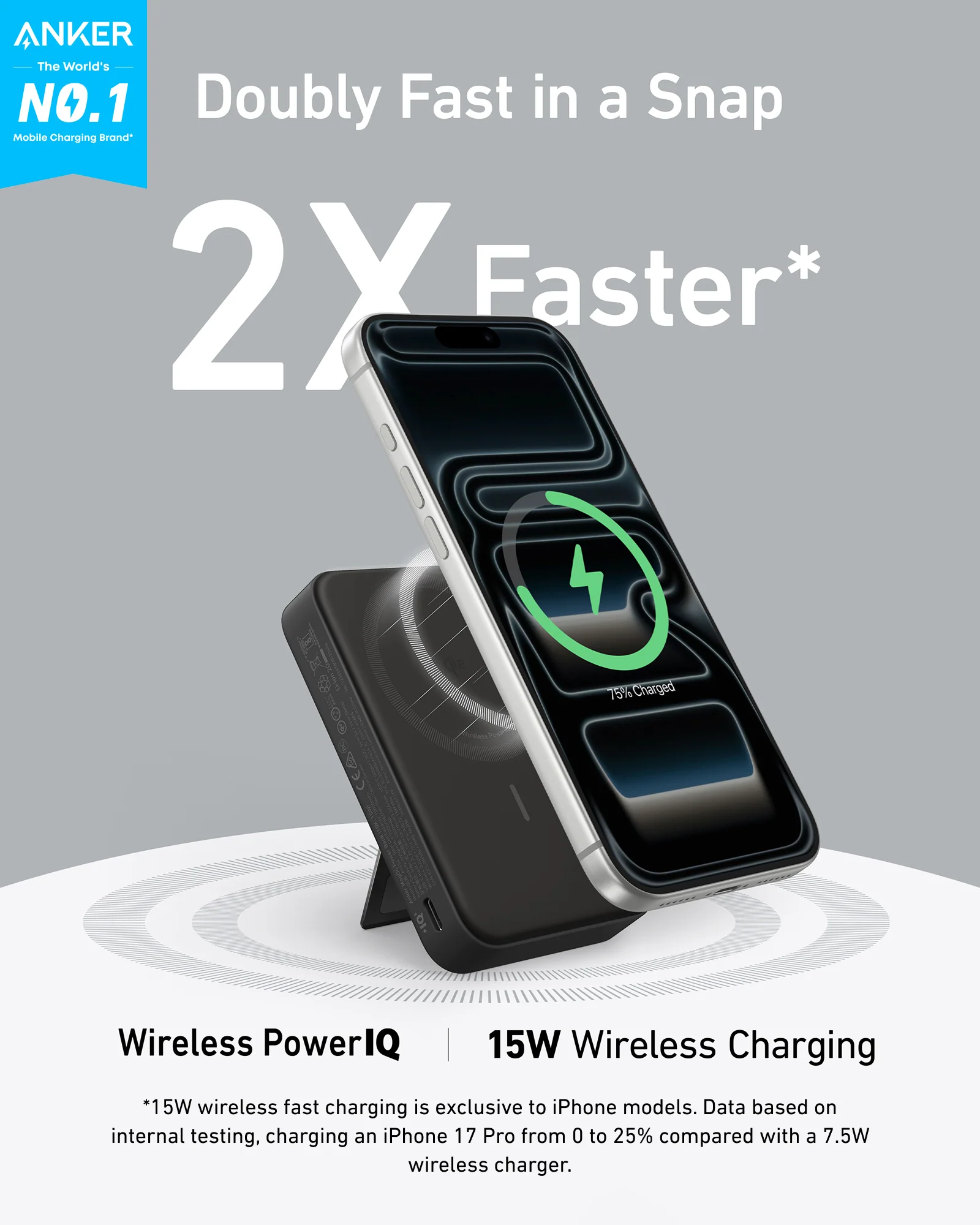 شارژ بی‌سیم 15 وات Wireless PowerIQ پاوربانک مگنتی Anker برای آیفون