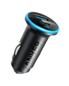 شارژر فندکی Anker مشکی با پورت USB-C و USB-A و حلقه نور آبی