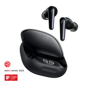 ایرباد بی‌سیم مشکی Soundcore به همراه کیس شارژ هوشمند و نمایشگر درصد باتری