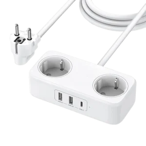 چندراهی UGREEN با کابل برق دوشاخه اروپایی و پورت USB