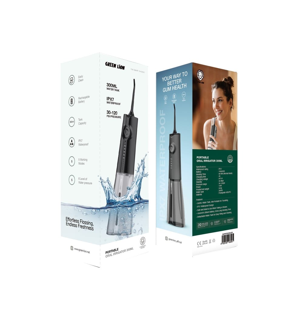 بسته‌بندی واتر فلوسر Green Lion Portable Oral Irrigator 300ML مشکی