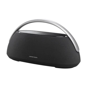 نمای سه‌ربع اسپیکر Harman Kardon Go + Play 3 مشکی با دسته فلزی