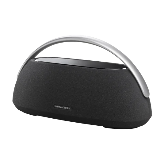 نمای سه‌ربع اسپیکر Harman Kardon Go + Play 3 مشکی با دسته فلزی