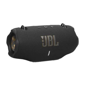 اسپیکر بلوتوثی JBL Xtreme 4 نسخه Tomorrowland مشکی با لوگوی طلایی JBL و رادیاتور جانبی اختصاصی