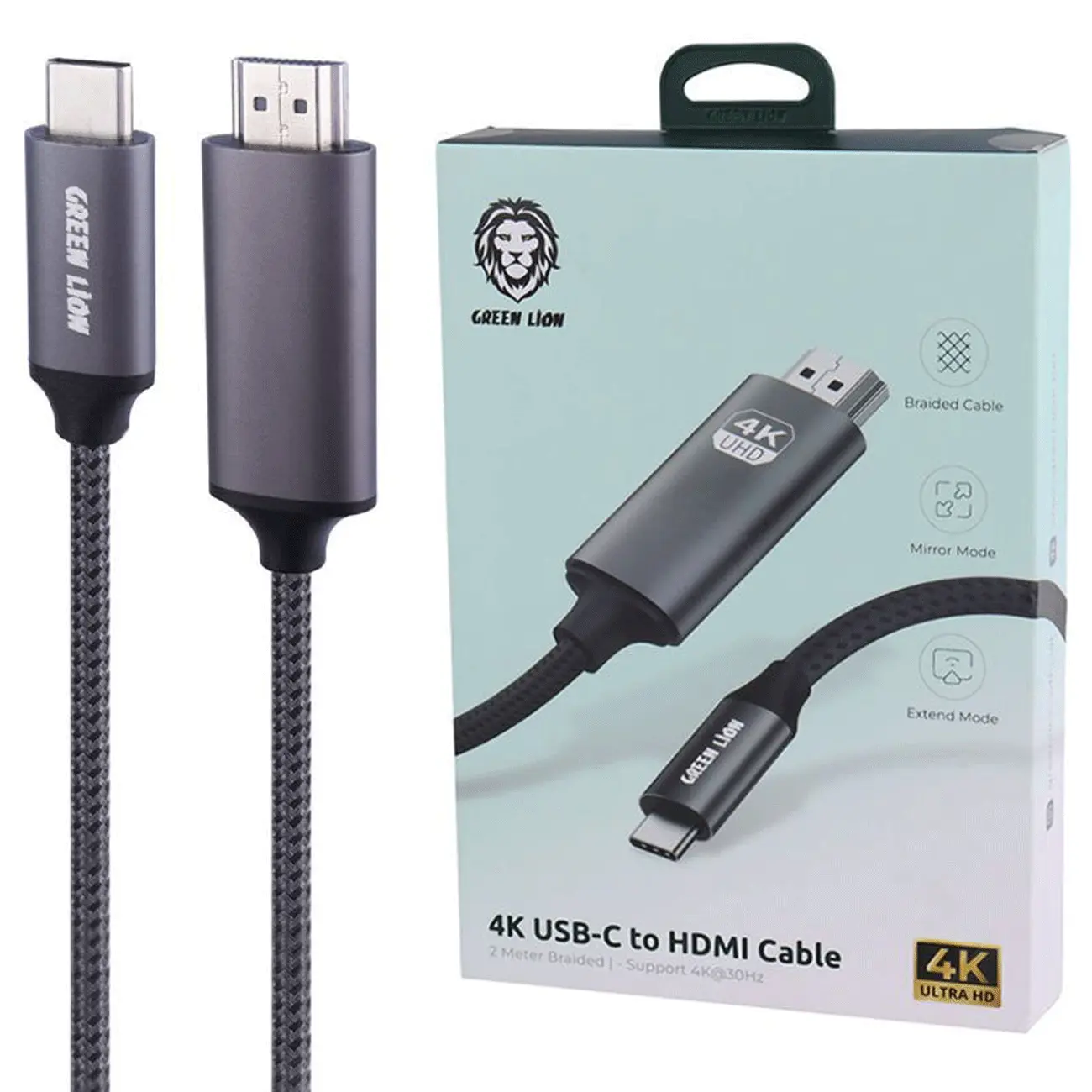 کابل تبدیل Green Lion USB-C به HDMI 4K مدل GN4KTCHDMIBK به همراه بسته‌بندی