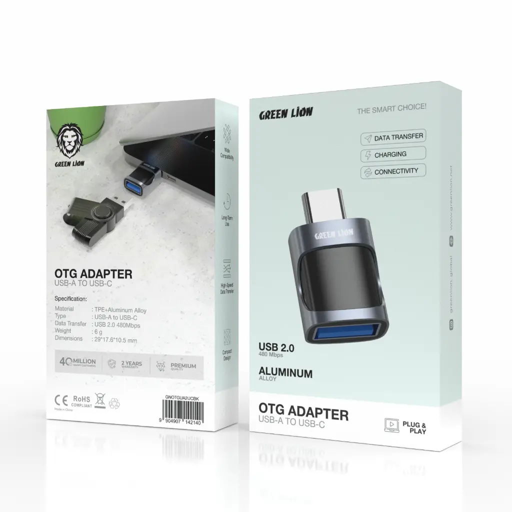 بسته‌بندی مبدل OTG گرین لاین USB-A به USB-C با پشتیبانی از USB 2.0 و سرعت 480Mbps