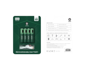 باتری شارژی AAA گرین لاین 1.6 ولت مدل GNRGBAAA بسته 4 عددی با کابل شارژ Type-C